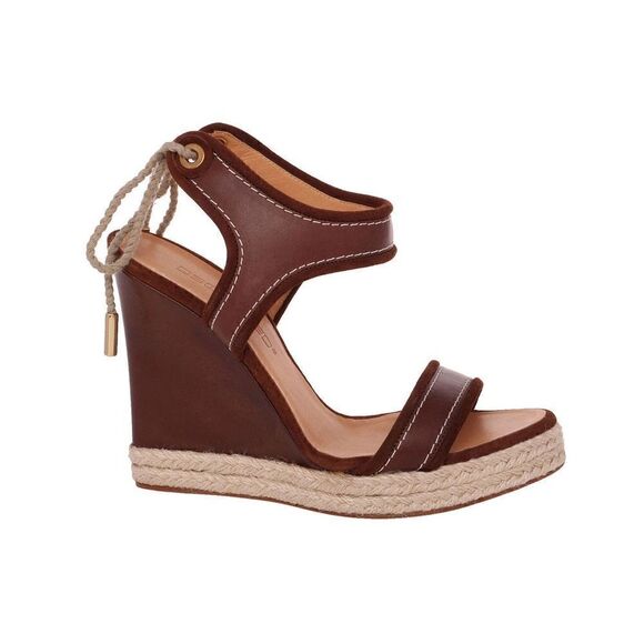 New DSQUARED2 US 8 Women Shoes Brown Leather Back Lace Platform Wedge Sandals - Picture 6 of 12